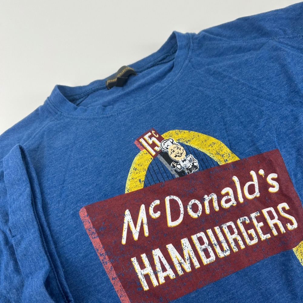McDonalds Men's M Reg Hamburgers Vintage Style Graphic Blue T-Shirt Speedee Logo